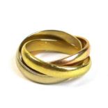 A Russian tri yellow metal wedding ring, size J/K, 7.7g