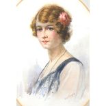 British school (early 20th century): a 1920s style portrait of a young woman, watercolour, signed '