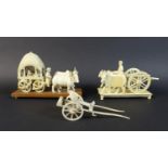 Two 19th century Indian ivory carvings, one of a howdah with two occupants being pulled by a pair of