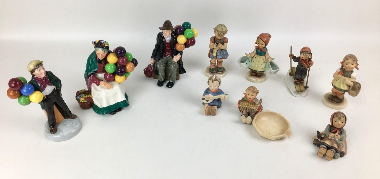 A collection of Royal Doulton and Hummel figurines, comprising, three Royal Doulton figurines, '