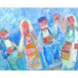 Russian School (20th century): A study of Russian peasant dancers, signed lower left, oil on canvas,