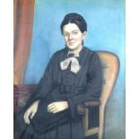 British School (20th century): a half length portrait of a woman seated in a Victorian armchair,