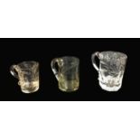 Three George III and Victorian glass Christening and commemorative tankards, each with acid etched