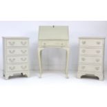 Three pieces of shabby chic white painted furniture, comprising two bedside chests, both with four