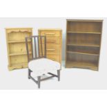 Two bookcases and other furniture, comprising an oak bookcase with four shelves, 76.5 by 29.5 by