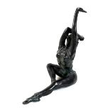 Sue Riley (British, 20th century): 'Stretching Dancer', a cast bronzed resin sculpture, inscribed to
