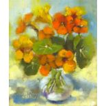 Mandy McKay (20th century): 'Nasturtiums in November', signed lower left, 31 by 25.5cm, framed, 37