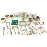 A collection of silver plated wares, including a silver plated tea and coffee set, with coffee