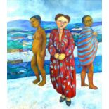 Lyn Gilbert (South African, 20th century): 'Three Women in Africa', signed and dated 'March ?96'
