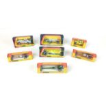 Seven retro Corgi Toys die cast model dragsters, comprising four Whizzwheels models: a Quartermaster