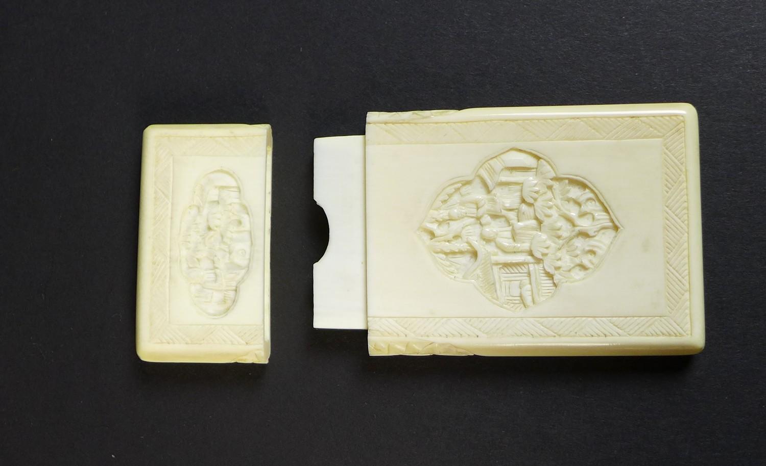 A group of three late 19th / early 20th century Chinese ivory items comprising a card case, the - Image 11 of 13