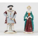 A pair of Sitzendorf porcelain figures 'Henry VIII' and `Jane Seymour' both with blue printed marks,
