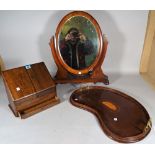 An Edwardian inlaid mahogany kidney shaped galleried tray, 58cm wide,
