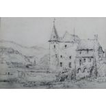 CIrcle of John Ruskin, A Continental house, pencil, 18cm x 25.5cm.