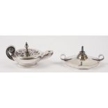 A Victorian silver table lighter, modelled as a classical oil lamp, presentation inscribed,