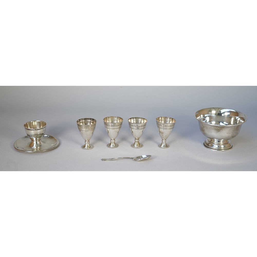 A group of four Turkish spirit tots, each decorated with beaded rims and silver,