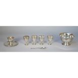 A group of four Turkish spirit tots, each decorated with beaded rims and silver,