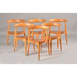 Hans Jorgensen Wegner for Fritz Hansen; a set of six heart shape, model FH4103 teak chairs,