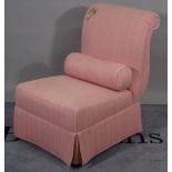 Baker; a modern low chair with pink cotton upholstery, 62cm wide x 90cm high.