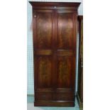 A 20th century mahogany single wardrobe with two drawers on plinth base, 99cm wide x 199cm high.