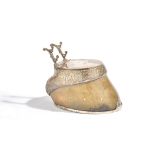 A Victorian silver mounted pen and inkstand, formed as a horses hoof,
