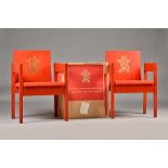 Two Prince of Wales Investiture chairs, Caernarfon Castle 1969, 54cm wide x 78cm high,