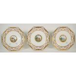 Three Minton porcelain octagonal plates, 1870s, each painted in the centre with cow,