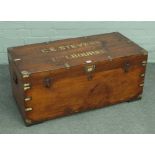 A late 19th century Chinese export brass bound camphor wood trunk, 94cm wide x 42cm high.
