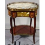 A Louis XV style mahogany and gilt metal mounted marble topped single drawer two tier side table,