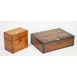 A 19th century specimen wood rectangular box, with tumbling block inlaid decoration,