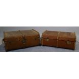 Two early 20th century canvas and Bentwood travelling suitcases,