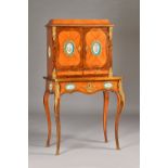 A late 19th century French gilt metal mounted and ceramic Kingwood and rosewood lady's writing desk,