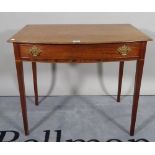 A George III mahogany single drawer bowfront table, 86cm wide x 74cm high.