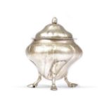 A foreign tea caddy, with a detachable cover, having widely fluted decoration,