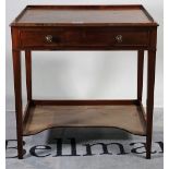 A late 19th century mahogany style drawer writing table with platform undertier,