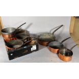 A quantity of 19th century copper pots and pans, (qty).