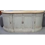 A French oak buffet, the stripped 'D' shape top over a painted four cupboard base,