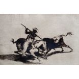 Francisco José de Goya, Two plates from La Tauromaquia: Chevalier & Matador, two etchings, unframed,
