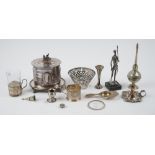 A group of plated and foreign wares, including; a strainer, probably Persian, a tea glass holder,