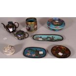 Asian collectables, including; two miniature cloisonné tea pots, three cloisonné dishes and sundry,