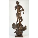 A patinated bronze figure group depicting 'Leda and the swan', 20th century,