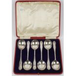A set of six silver soup spoons, Sheffield 1903, cased, weight 351 gms.