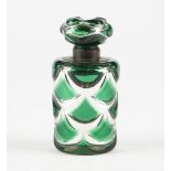 A Varnish & Co green chromium decorated glass cylindrical scent bottle and stopper,