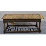 An 18th century and later oak rectangular joint stool on turned block supports,