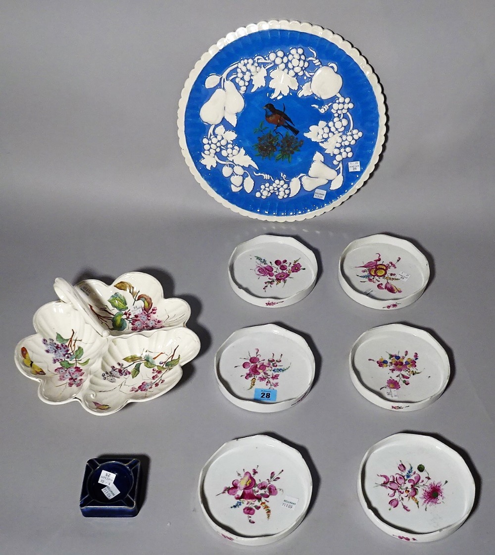 A set of six Thuringian porcelain bottle coasters painted with flowers,