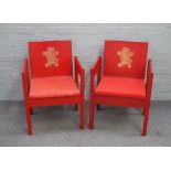 Two Prince of Wales Investiture chairs, Caernarfon Castle 1969, 54cm wide x 78cm high.