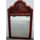 A 20th century scarlette lacquered arch top mirror of 17th century design,