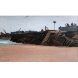 John Eveleigh (1926-2016), Folkestone Harbour, oil on board, signed and dated '57, 15cm x 24cm.