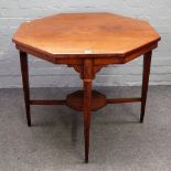 A late 19th century marquetry inlaid rosewood octagonal centre table, on tapering square supports,