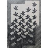 After Maurits Cornelis Escher, Sky and water, engraved print, bears monogram and date '38,